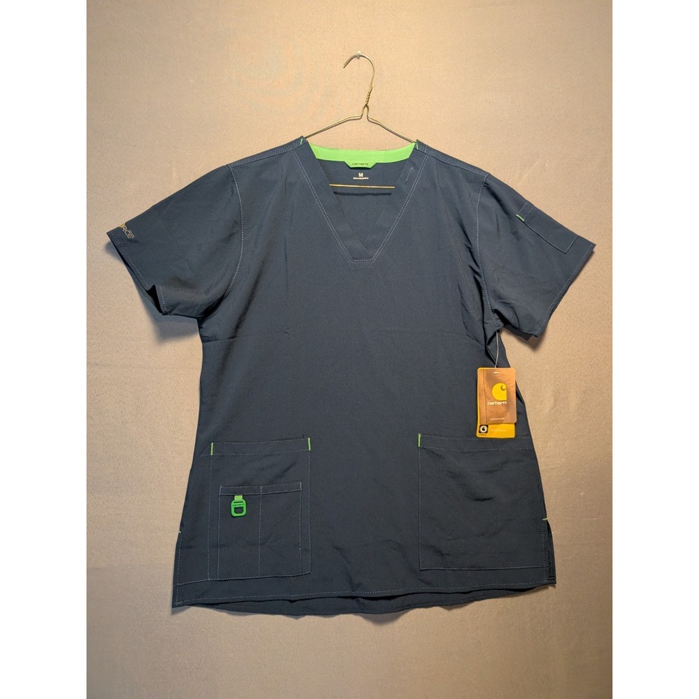 Carhartt Force Scrub Top Womens M Dark Navy Stretch Medical Cross Flex V-Neck